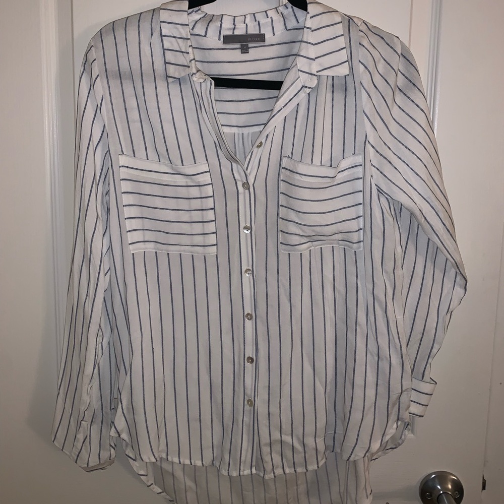 RARELY WORN white & blue striped button up blouse